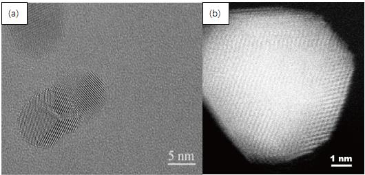 金纳米粒子原子分辨液相动态成像TEM（a）STEM （b）.jpg